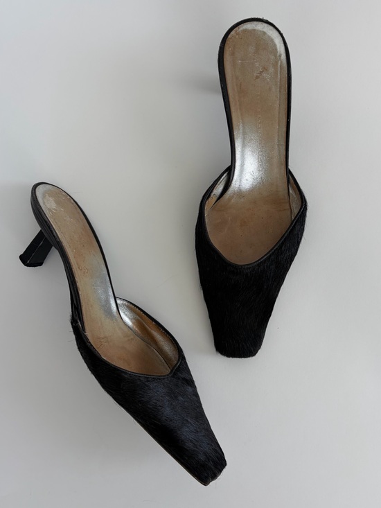 Giuseppe Zanotti Shoes - Vintage Giuseppe Zanotti Poney Hair Sqare Toe Black Mules